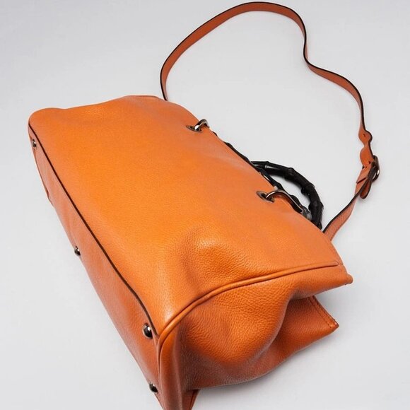 Gucci Orange Pebbled Leather Medium Bamboo Shopper Tote Bag - Picture 3 of 12